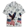 Camisa Havaiana 250 Anos de Liberdade 1776-2026 Águia Patriótica Sino da Liberdade 4 de Julho Camisa Unissex
