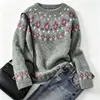 Novo suéter feminino da Amazon estilo europeu e americano, Sucesso de vendas na Wish, gola redonda, blocos de cor, folgado, moda, pulôver de tricô
