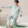 Algodón PuroPijama Cardigan de Manga Larga para Hombre Set de Ropa de Casa de Dibujos Animados, Adecuado para Usar al Aire Libre, Cuello Solapa, Holgado y Casual para Otoño
