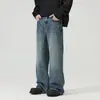 2026 Nuevo Estilo Americano Patrón de Rayo Azul Jeans para Hombre Corte Limpio Ligero Acampanado Pantalones Adelgazantes