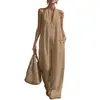 En stock: 2026 Colección de primavera/verano transfronteriza europea y americana de Amazon - Mono casual sin mangas simple y elegante para mujer, hecho de algodón y lino