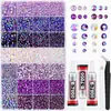 Caja de 24 compartimentos moderna y popular de diamantes de resina jelly de color AB con base plana, empaquetada para arte de uñas DIY, accesorios pequeños, venta al por mayor