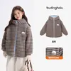 Pudding Haru coleção de inverno: jaqueta com capuz listrada para meninas, novo estilo de inverno 2026, peça externa de algodão acolchoada com isolamento térmico e forro de pelúcia