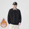 Camisa Gruesa Sudadera Falsa de Dos Piezas para Hombre Otoño y Primavera 2025 Nueva Chaqueta de Empalme de Alta Gama Holgada con Solapa de Manga Larga