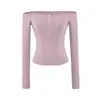 Top Rosa Sexy de Un Solo Hombro para Chicas Picantes para Mujer Otoño Nicho Corto Adelgazante Hombros Descubiertos Manga Larga Camiseta Blanca