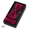 Conjunto Caixa Presente Gravata Borboleta Cor Sólida Masculina Lenço Quadrado Abotoaduras Acessórios Vestido de Casamento Negócios Preto Borgonha Laço
