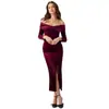 Vestido Bodycon Europeo y Americano Transfronterizo de Terciopelo Ajustado para Mujer, Estilo Nuevo con Cuello Cruzado en V, Hombros Descubiertos y Abertura Lateral Largo