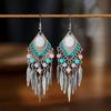 Pendientes de borlas con plumas y cuentas de diamantes transfronterizos para mujer, aretes bohemios de alta gama, joyería de viaje.
