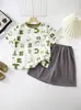 Traje de verano de manga corta para niños Conjunto de dos piezas estilo western para bebé Traje de casa para niños Soporte para una pieza de cabello