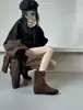 Botas de tornozelo retrô estilo Maillard 2026 para mulheres, botas finas de camurça estilo coreano com bico redondo e solas macias, botas western versáteis