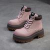 Shanghai Jiezhou 2024 Otoño/Invierno Nuevas Botas Martin Estilo Británico Bloques de Color Botines con Cordones Moda Tendencia Nicho Zapatos para Mujer