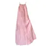 Vestido Liso de Alça com Pregas Off-Shoulder para Mulheres, Verão, Caimento Solto, Afina a Cintura, Férias na Praia, Vestido Longo Acampanado, Transfronteiriço