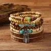 Nuevo atrapasueños de concha retro transfronterizo cactus pulsera de cuentas de madera de varias piezas pulsera de cuentas de madera multicapa pulsera