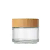 Pote de creme transparente com tampa de bambu, frasco de creme para os olhos e frasco de creme facial de vidro selado, frasco refil cosmético, pote de pomada, frasco de amostra