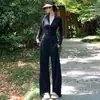 Calça Protetora Solar de Seda Gelo Preta para Mulheres, Verão Fina de Cintura Alta Emagrecimento Fresca de Perna Larga, Calça Esportiva Solta Casual de Perna Reta