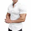 2026 Camisa de Manga Corta de Color Sólido de Verano para Hombre, Transpirable, Ajuste Delgado, para Músculo, Ropa Casual para Hombre, Transfronteriza Europea y Americana