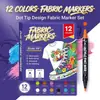 Plumón de tela de doble punta, 12 colores, secado rápido, impermeable, para graffiti DIY en ropa y zapatillas de lona, no mancha