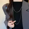 Colar Dourado Longo em Camadas Estilo Coreano para Mulheres, Moderno e Fashion, Corrente de Suéter Simples e Versátil com Franja, Acessório de Luxo Leve