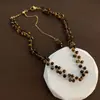 Collar de Piedra Ojo de Tigre con Cuentas Estilo Retro Maillard Otoño e Invierno Cadena para Clavícula Collar Elegante de Moda Joyería para Mujeres Alta Gama