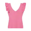 Top de punto estilo Deseo Puro Dulce y Picante con Cuello en V y Mangas Acampanadas, Nueva Moda de Primavera Versátil Ajustado Color Sólido Camiseta sin Mangas para Mujer