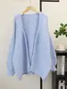 Cardigan de Tricô Novo Outono 2026 de Comprimento Médio com Mangas Bufantes, Modelagem Solta Casual, Suéter Macio e Suave para Mulheres