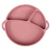 Prato de Silicone Redondo para Bebê com Alça e Tampa Transparente, Louça de Silicone para Aprendizado de Bebê, Prato de Silicone com Rosto Sorridente e Três Compartimentos