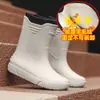 Botas de lluvia de moda transfronterizas para hombre, cálidas, de algodón liso, de media caña, impermeables para exteriores, zapatos de pesca, grosor resistente al desgaste, antideslizantes, zapatos de goma para cocina