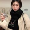 Bufanda de Oso Estilo Coreano para Mujer Otoño e Invierno Color Sólido Suave Cera Tejida Bordado Mantenimiento del Calor Engrosada Versátil para Estudiante Cuello