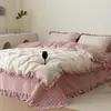 Juego de funda de edredón de algodón y forro polar con ribete de encaje 2026, juego de ropa de cama de cuatro piezas, funda de edredón 100% algodón, algodón puro y forro polar, estilo otoño/invierno