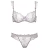 Conjunto de lingerie sexy transfronteiriço para mulheres com seios pequenos, conjunto de sutiã respirável de renda pura estilo francês, leve e fino, com suporte push-up