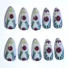 Manicura Transfronteriza Europea y Americana Otoño e Invierno Uñas Portátiles Moda Simple Flores Hojas Patrón Dorado Almendra Uñas Portátiles Al Por Mayor