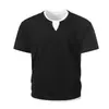 Camiseta Falsa de Duas Peças com Decote V e Manga Curta para Homem, Marca Tendência Europeia e Americana, Top Solto Casual Simples Versátil, Camiseta de Verão Color Block