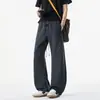 Calça esportiva de verão azul texturizada de corte relaxado, estilo old money, calça casual elástica, estilo americano Klein moderno masculino