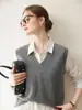 Chaleco de Cachemira Versátil Casual Estilo Coreano Sensación de Alta Gama para Mujer de Punto con Cuello en V Sin Mangas Prenda Interior para Superponer Chaleco de Lana
