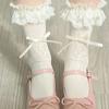 Calcetines de Encaje de Agaric Japonés Calcetines de Encaje de Media Caña Calcetines Lolita Calados con Lazo para Mujer Jk Calcetines Transpirables de Rizo