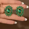 Brincos de Flor Exquisitos da Moda Europeia e Americana, Brincos de Girassol Luxuosos com Cristais Incrustados, Brincos de Liga de Vidro para Mulheres