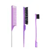 Set de Tres Piezas de Venta Caliente Transfronterizo Peine de Cola de Punto de Partición para Peluquería Doble Cara Doble Uso Cepillo para Cejas Peine de Tres Filas para Desenredar Herramientas de Peluquería
