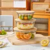 Contenedor de Almacenamiento de Alimentos de Vidrio de Borosilicato Alto Tapa de Madera de Bambú Lonchera Calentamiento en Microondas Caja Bento Sellada Bol para Almacenamiento de Frutas y Snacks