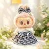 38cm Roupa de Boneca de Pelúcia Esmaltada em Tecido Vestido Floral Azul e Branco Conjunto de Camisa Branca e Gravata Borboleta Troca de Roupa