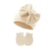Conjunto de Gorro y Manoplas para Bebé Niña Recién Nacida Gorro de Hospital Gorro con Lazo Guantes de Bebé 0-6 Meses Gorro