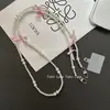 Cadena Colgante para Teléfono Móvil Cruzada Larga Temperamento Tamaño Perla Lazo Cadena Colgante Antiperdida para Mujeres Clip Universal para Apple