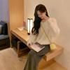 Suéter Feminino de Manga Longa com Gola V Relaxada de Pelo de Visão Engrossado Outono e Inverno High-end Macio Cera Suave Solto Suéter Top