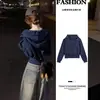 Chamarra Sudadera Corta Azul Marino para Mujer, Nuevo Estilo Primavera 2026, Ajustada a la Cintura Delgado, Top Delgado, Conjunto Estilo Coreano de Principios de Primavera