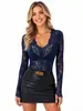 Bestseller transfronterizo europeo y americano: Body de encaje transparente con escote en V profundo y manga larga para mujer, elástico, ajustado, sexy, camisa base de encaje