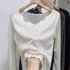 Blusa de Estilo Francés Ligeramente Transparente con Volantes y Protección Solar para Mujer, Top de Manga Larga con Cuello en V de Estilo Deseo Puro Suelto y Relajado para Primavera y Verano