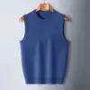 Colete de suéter 100% lã pura, colete de tricô masculino gola redonda cor sólida, suéter de lã espesso, colete masculino