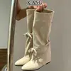 2026 Nuevas Botas de Tacón Cuadrado Puntiagudas de Estilo Vintage de 4 cm de Altura Botas Vaqueras Altas para Mujer