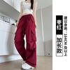 Pantalones Cargo Blancos para Mujer, Nuevo Estilo Americano de Cintura Alta Slim Pierna Ancha Pantalones Deportivos para Figuras Petite, Pantalones Deportivos Paracaidistas para Senderismo para Primavera y Otoño