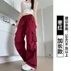 Pantalones Cargo Gris-Verde para Mujer, Nuevos de Verano, Cintura Alta, Pierna Recta, Pierna Ancha, Pantalones de Chándal, Diseño Holgado, Corte Ajustado, Estilo Americano, Pantalones Deportivos