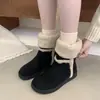 Versión de Stock Disponible ~ Botas de Nieve Exteriores de Suela Gruesa para Mujer, Botas Cálidas Casuales de Piel de Cordero Redondas Retro, Botas de Algodón Birkenstock
